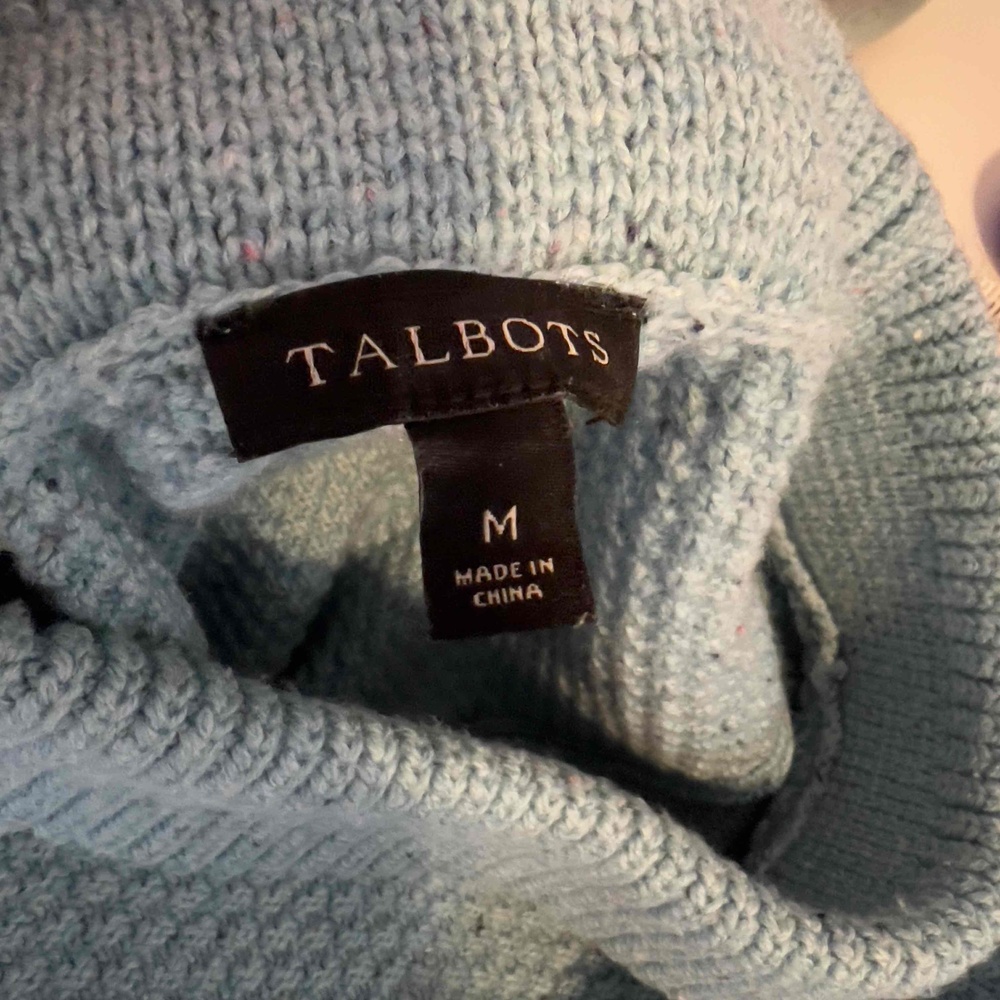 Talbots Aqua Marine Blue Cotton Blend Medium Tunic Sweater Mock Neck - Picture 8 of 9